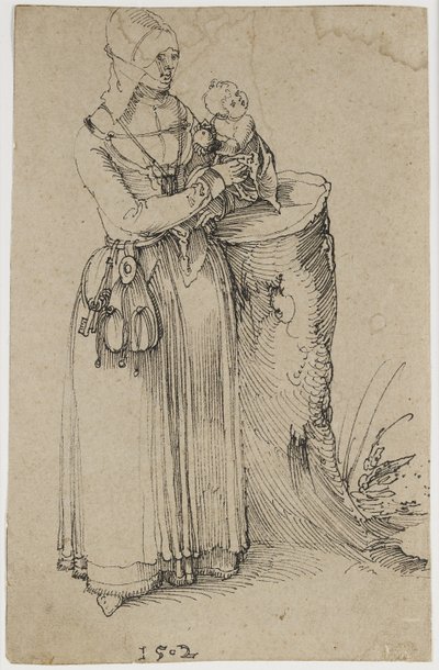 Staande figuur van een vrouw met een kind, 1502 door Albrecht Dürer